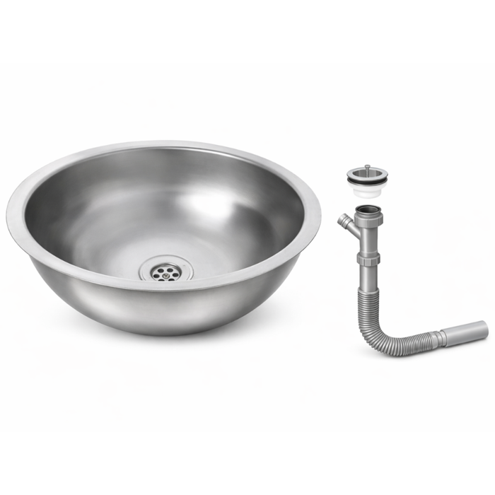 Ronde RVS spoelbak 34 cm met afvoerset - hoofdafbeelding