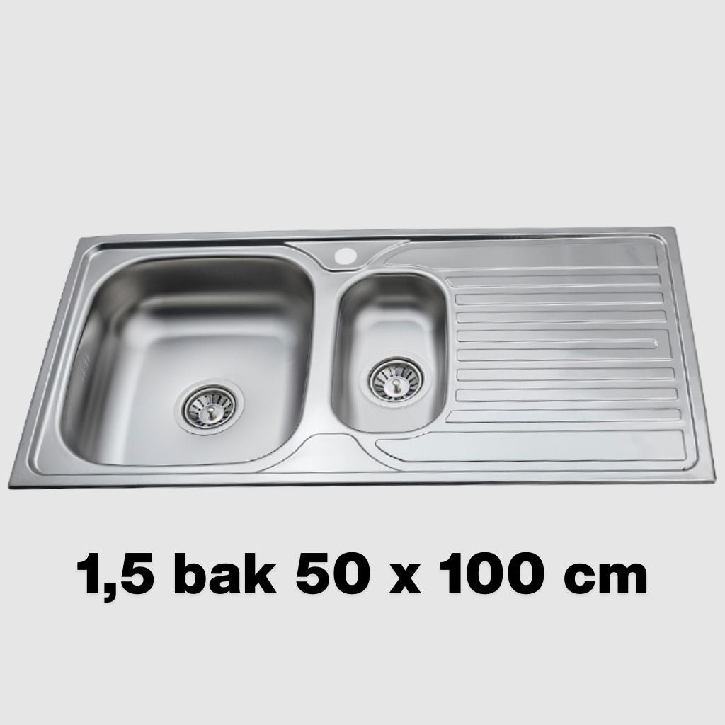 Dubbele Spoelbak Keuken 100x50cm Met Kraan Chroom Zwart – RVS 304