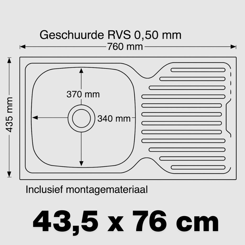 Spoelbak Keuken 76x43,5 cm met chroom Keukenkraan
