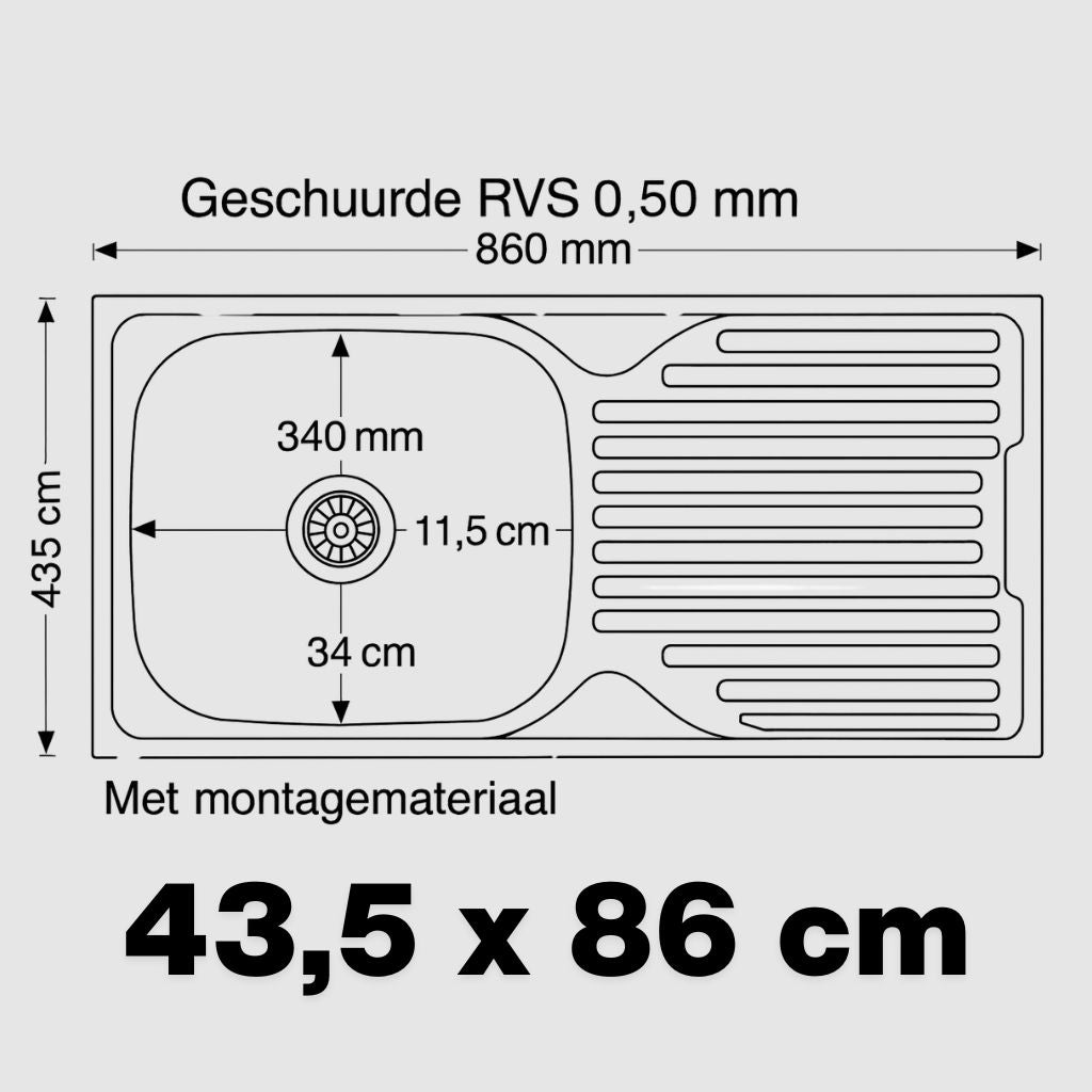 RVS Spoelbak Keuken 86x43,5 cm met chroom Keukenkraan