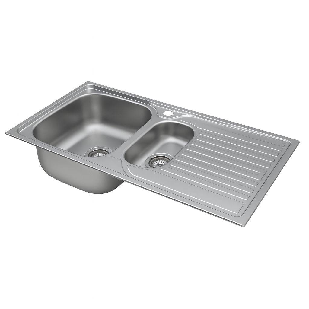 Dubbele Spoelbak Keuken 100x50cm Met Kraan Chroom Zwart – RVS 304