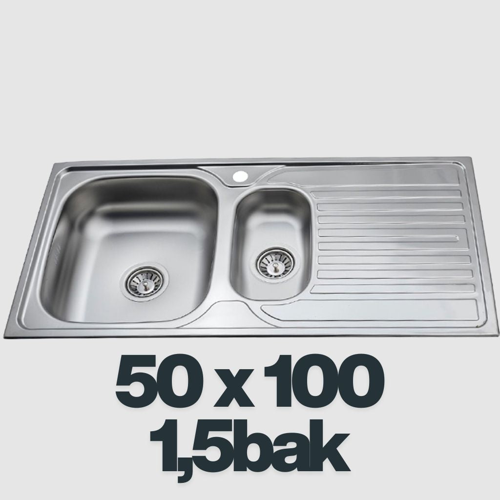 Dubbele Spoelbak 100x50cm RVS – 1.5 Bak – Luxe & Eenvoudige Montage | SOYSALS®