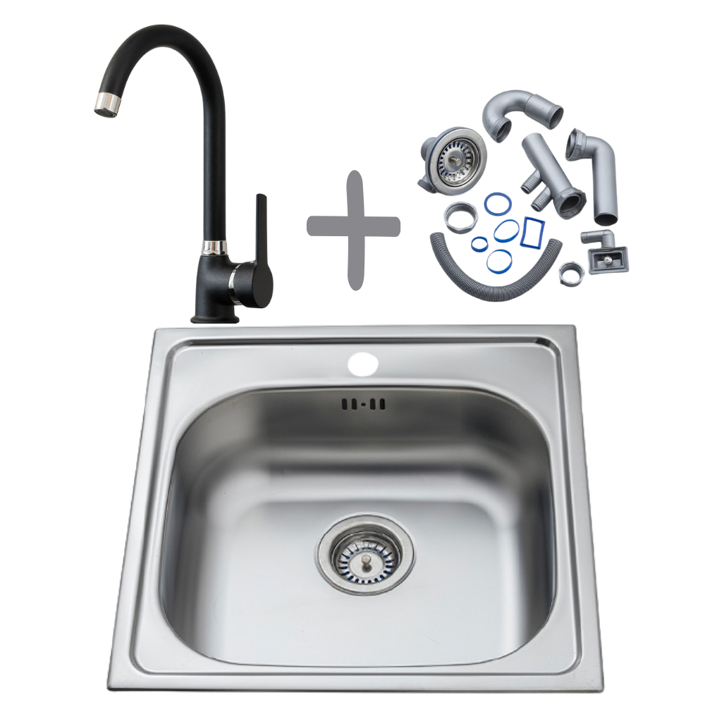 Spoelbak Keuken 50x50cm – Met Chroom Keuken Kraan Zwart
