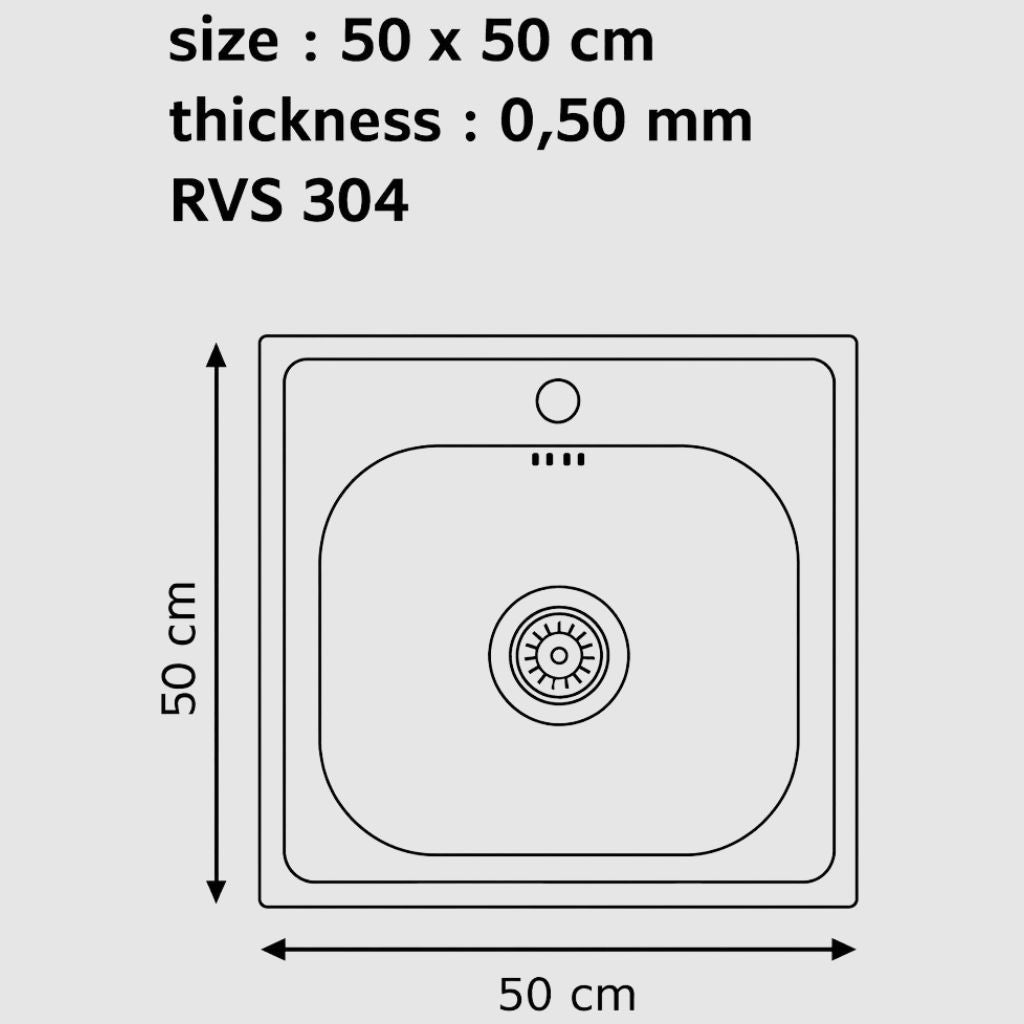 Spoelbak Keuken 50x50cm – Met Chroom Keuken Kraan Zwart