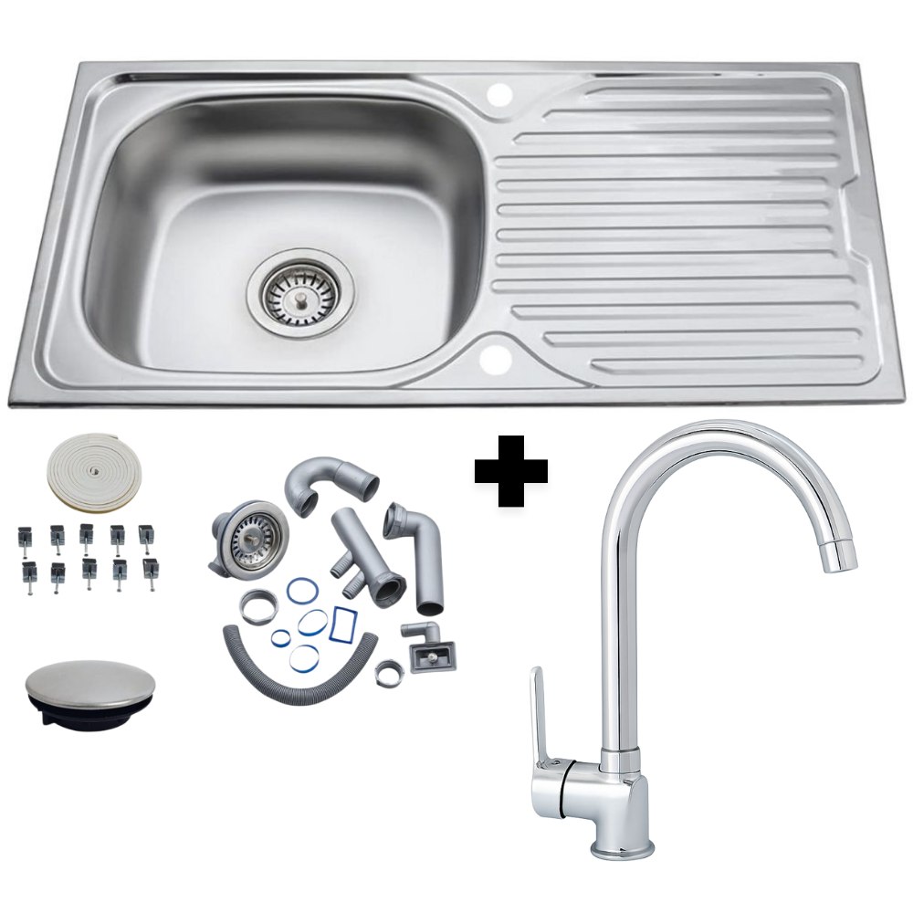 RVS Spoelbak Keuken 86x43,5 cm met chroom Keukenkraan