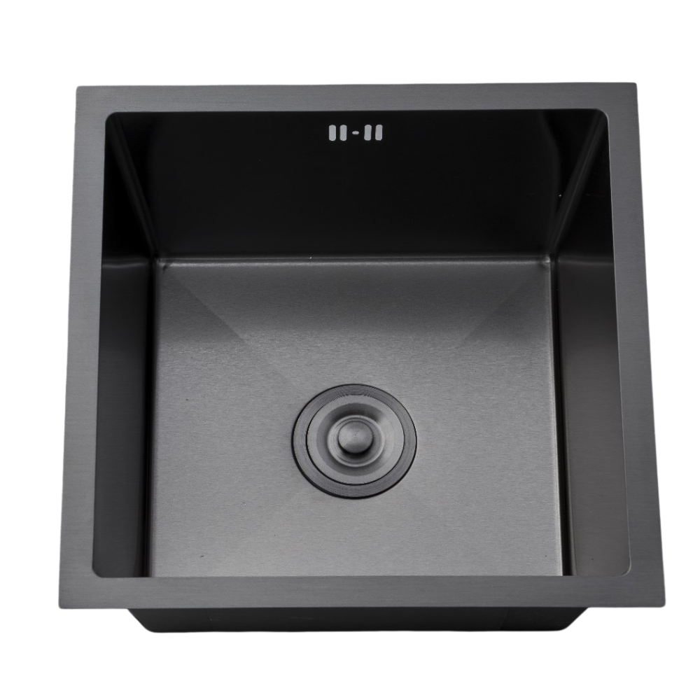 Spoelbak Keuken 45 x 45cm RVS 304 luxe 0,8mm Dikte - Spoelbak Met Zwarte Chroom Kraan