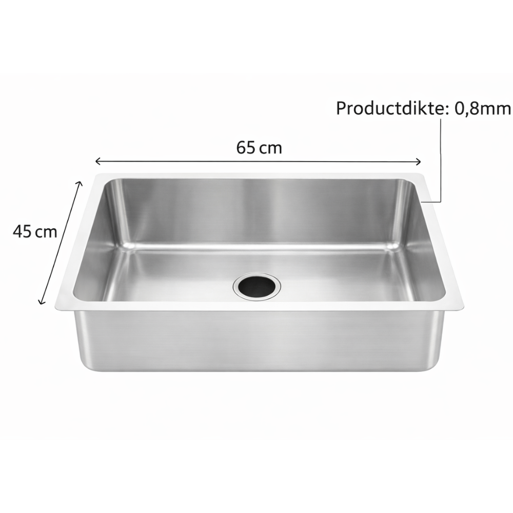 Spoelbak Antraciet Luxe 65x45 RVS 304 -Spoelbakken Keuken - Wasbak Keuken - Hoge Kwaliteit - 0,8mm Dikte