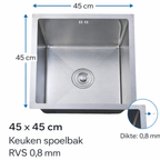 Luxe metallic RVS 304 spoelbak 45 x 45 cm - hoofdafbeelding