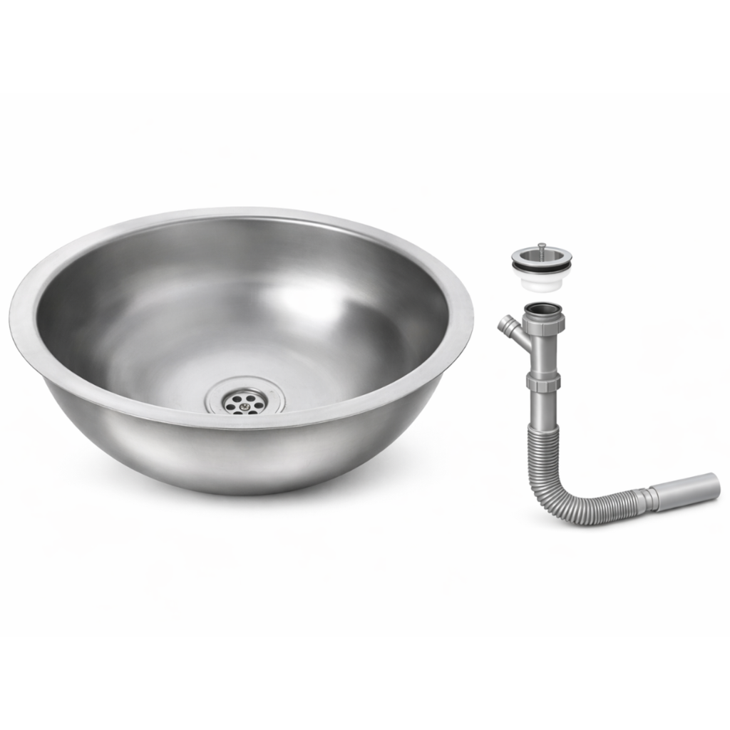Ronde RVS spoelbak 34 cm met afvoerset - hoofdafbeelding