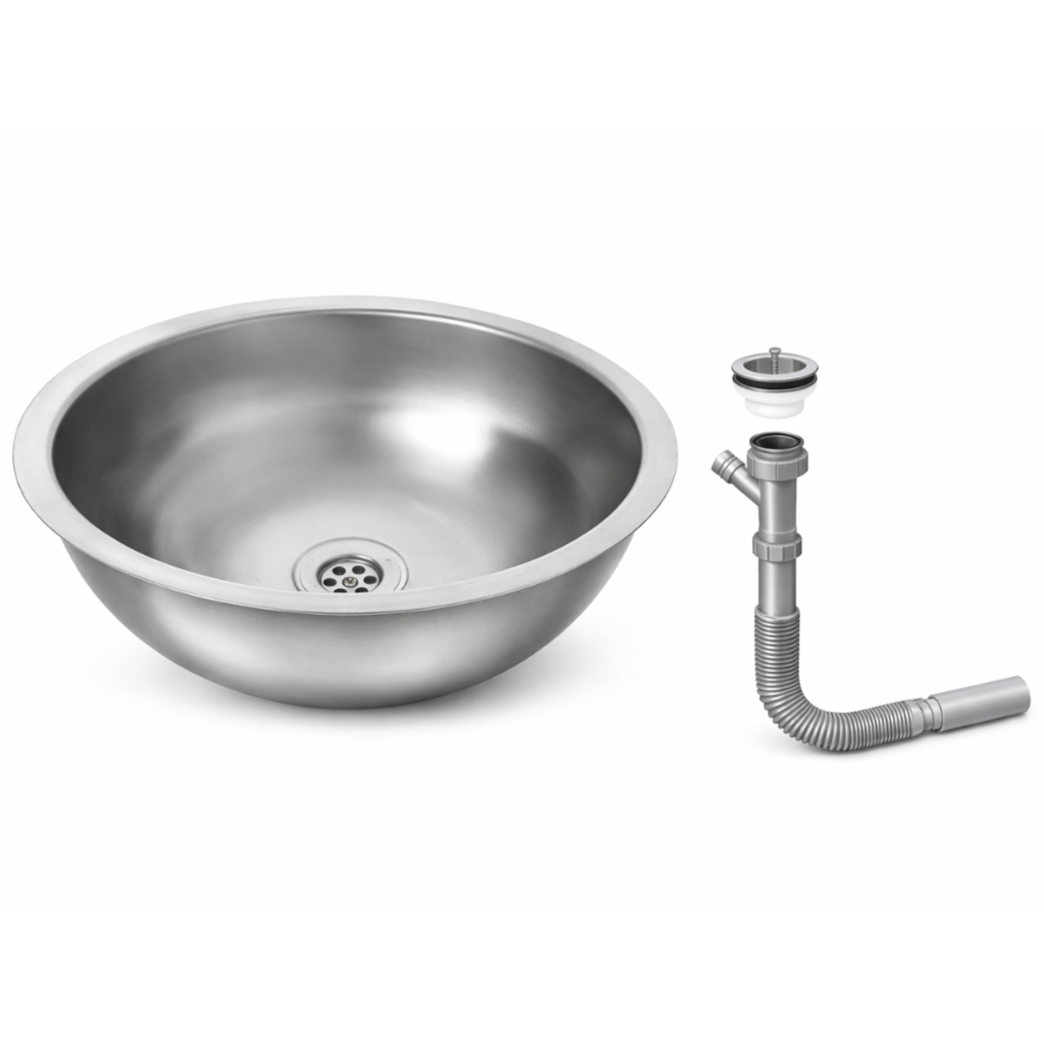 Ronde RVS spoelbak 34 cm met afvoerset - hoofdafbeelding